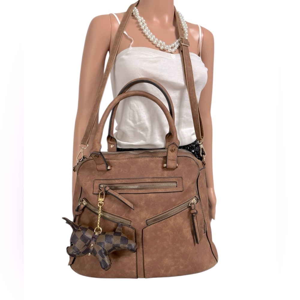 Large Bohemian Western Brown Crossbody Tote Bag With Dog Charm